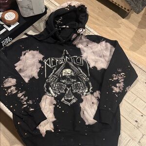 Affliction Black and Pink Skull Graphic Hoodie